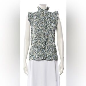 Sezane Floral Ruffle Sleeveless Top